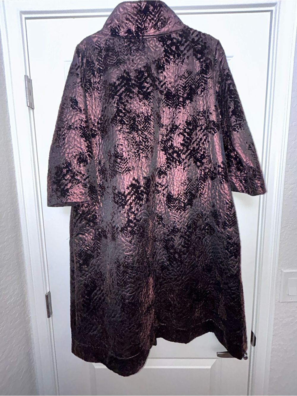 Bryn Walker Metallic Two Button 3/4 Length Sleeve Long Jacket Coat - Picture 10 of 11